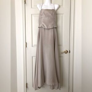 JS Collections Champagne Full Length Gown with Spaghetti Straps Size 14